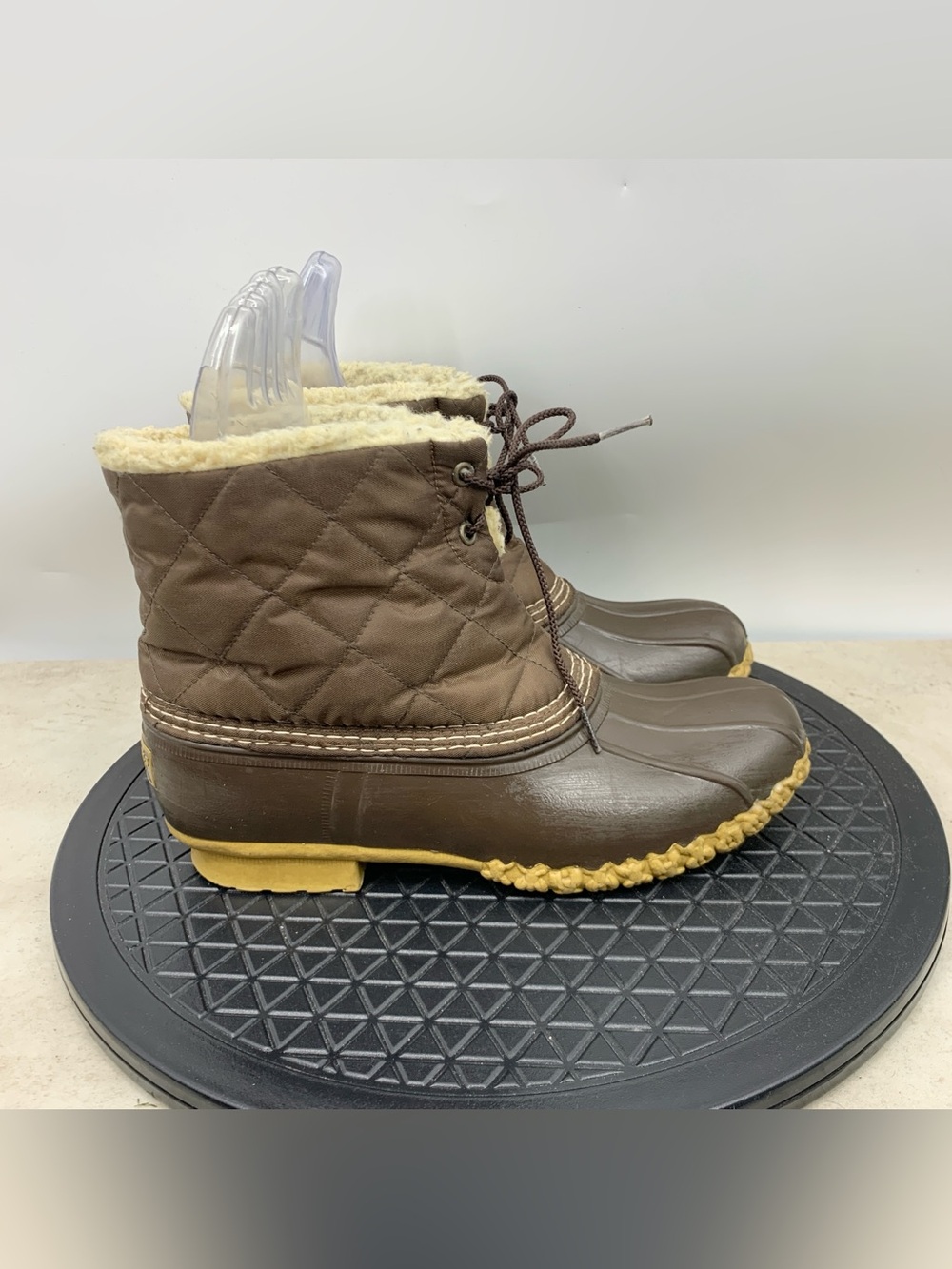 LL Bean Boots Women Size 9 Shoes Brown Quilted Nylon Rubber Shearling Fleece